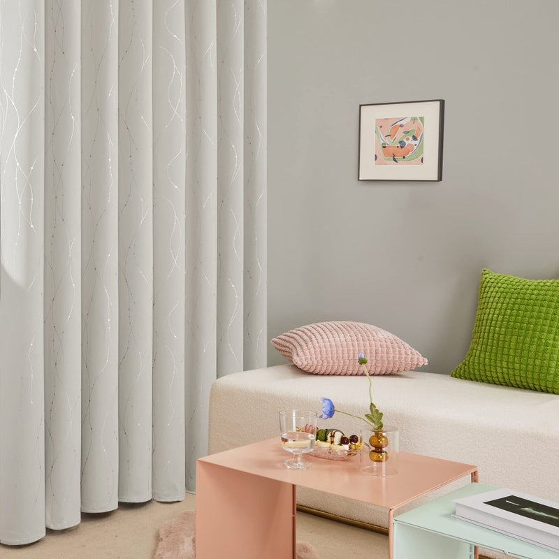 Deconovo Beige Blackout Curtains, Room Darkening Curtain, Thermal Insulated Soundproof Drapes, Silver Wave Dots Print, 38 x 36 Inch, Machine Washable Window Panels for Kitchen Nursery Office, Set of 2 - Image 5